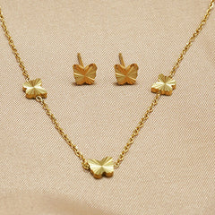 Stainless Steel 18K Gold-Plated Jewelry Set 3D Glass Star Pendant Hypoallergenic Tarnish Free Earrings