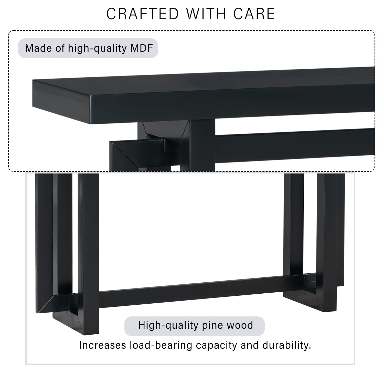 Contemporary Console Table with Industrial-inspired Concrete Wood Top, Extra Long Entryway Table for Entryway - Black