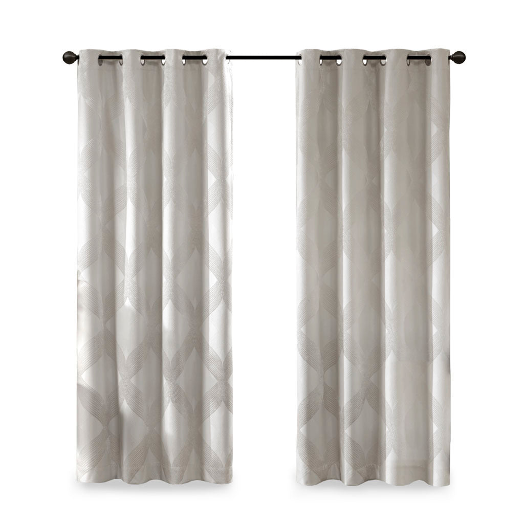50x108" Ogee Knitted Jacquard Total Blackout Curtain Panel - Ivory (1 panel only)