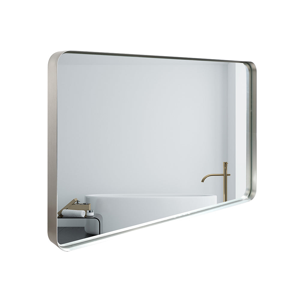 Glossy Brushed Silver Rounded Corner Rectangle Wall Mirror 36x30inch  (Horizontal & Vertical)