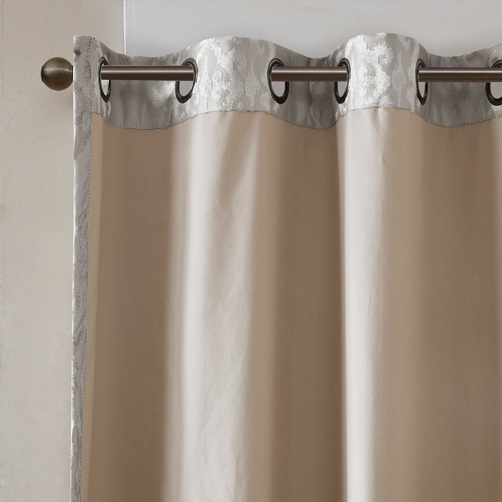 50x95" Knitted Jacquard Damask Total Blackout Grommet Top Curtain Panel - Silver