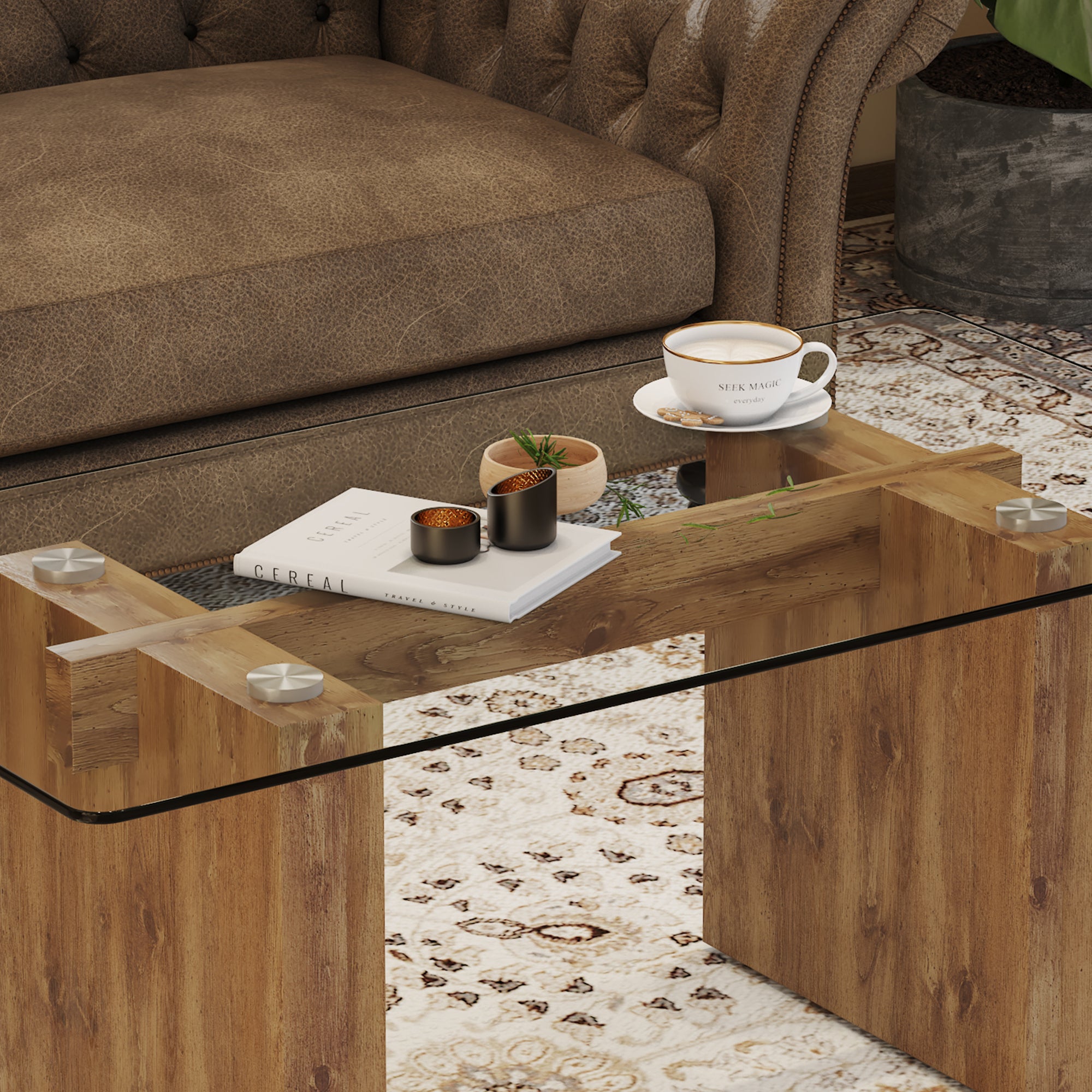 Modern Minimalist Transparent Tempered Glass Coffee Table and Dining Table