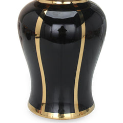 14"H Black Linear Gilded Ginger Jar with Removable Lid