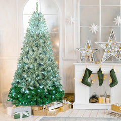 7.6 FT Classic Pine Tree Christmas Tree, Gradient Tree Design, Artificial PVC Tips and Sturdy Iron Frame, 300 cool white LED lights