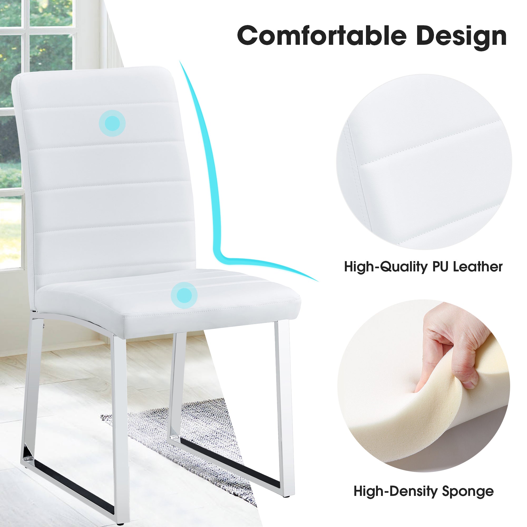Dining Table Chairs Set for 4, Rectangular Dining Room Table Set, Faux Marble Modern Dining Table & Leather Chairs for Kitchen Dining Room, White