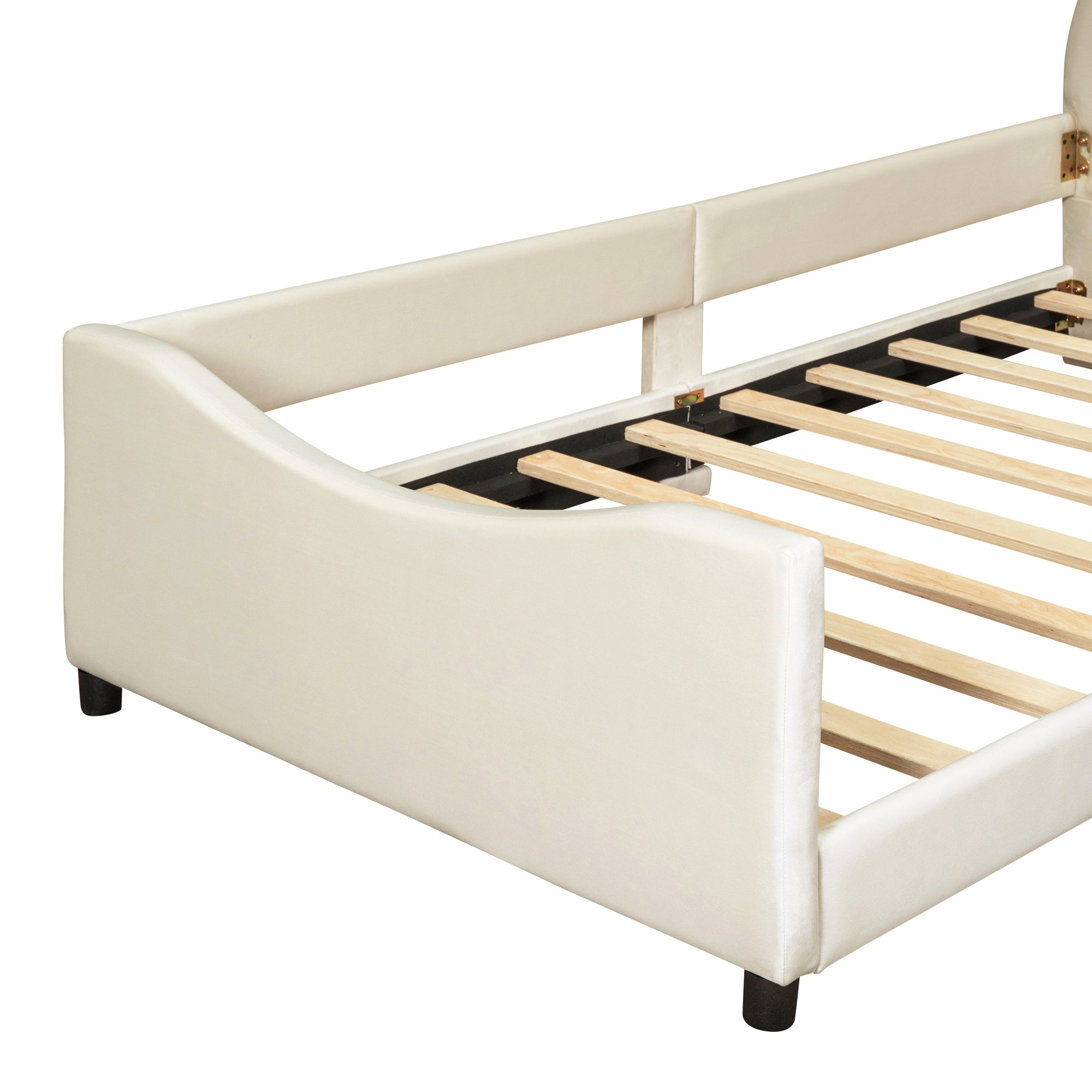 Twin Size Upholstered Daybed with Rabbit Ear Shaped Headboard - Beige