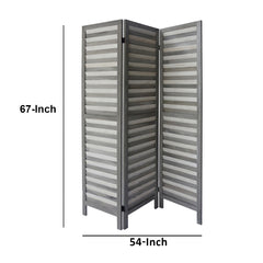 Paulownia Wood Panel Divider Screen, Shutter Design, 3 Panels 67 Inch - Grey Stripes