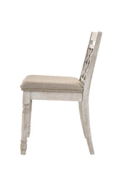 French Country Style Side Chair (Set-2) - Fabric & Antique White Finish