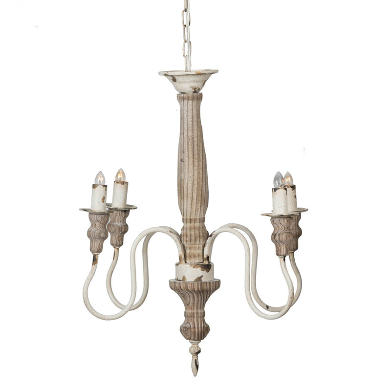4-Light Rustic Style Chandelier, Hanging Light Fixture with Adjustable Chain - Cream White