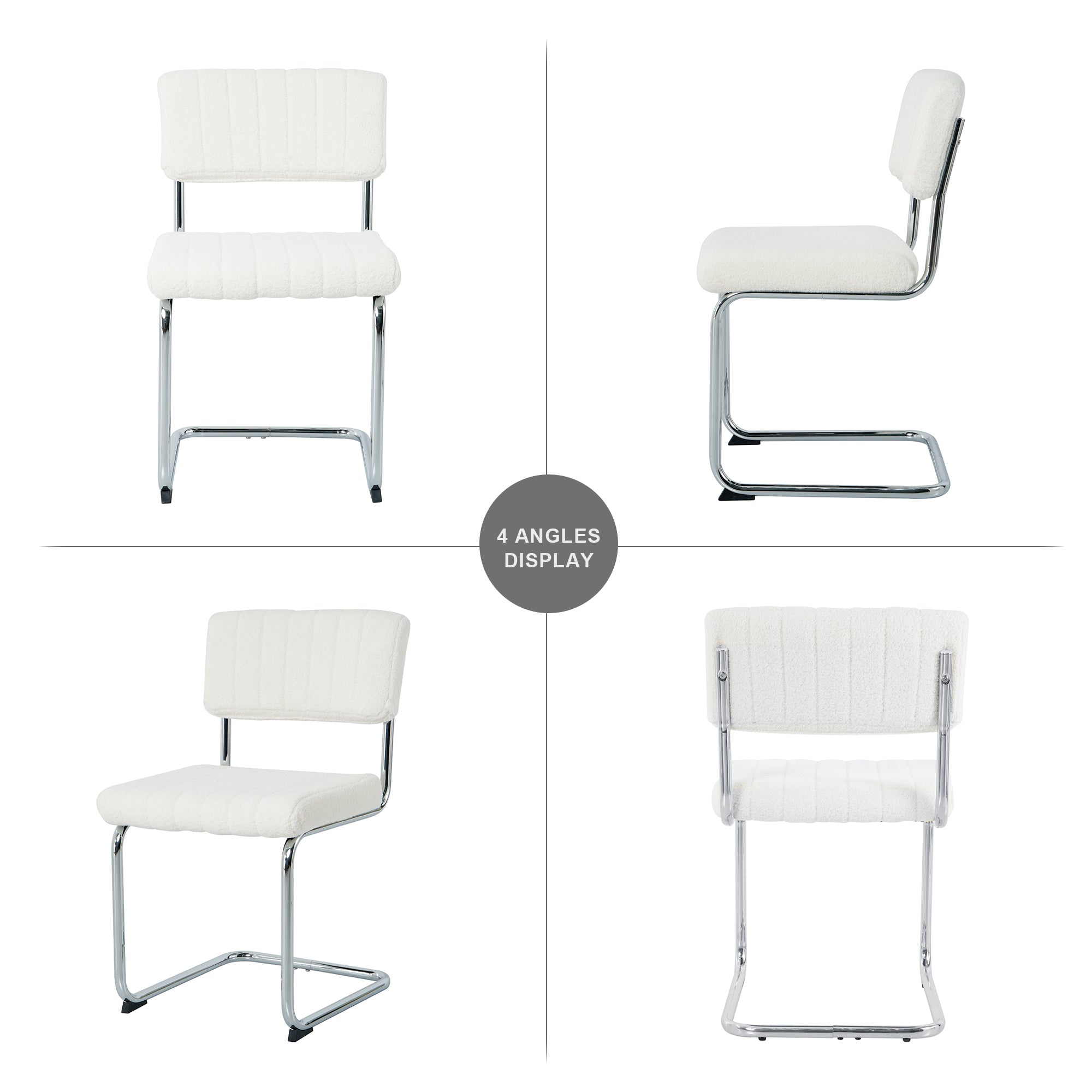 Luxury Dining Chairs with Silver Metal Legs (Set of 4) - White