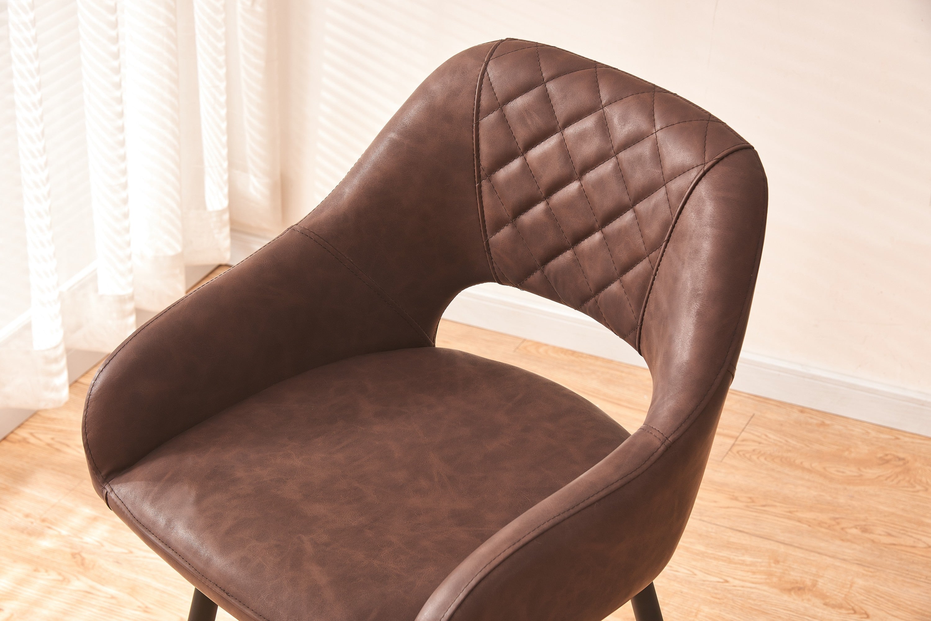 Bar Stools Set of 2 Leather Brown Breakfast Dining Bar Stools Fixed Height Bar Chairs with Metal Frame and Footrest