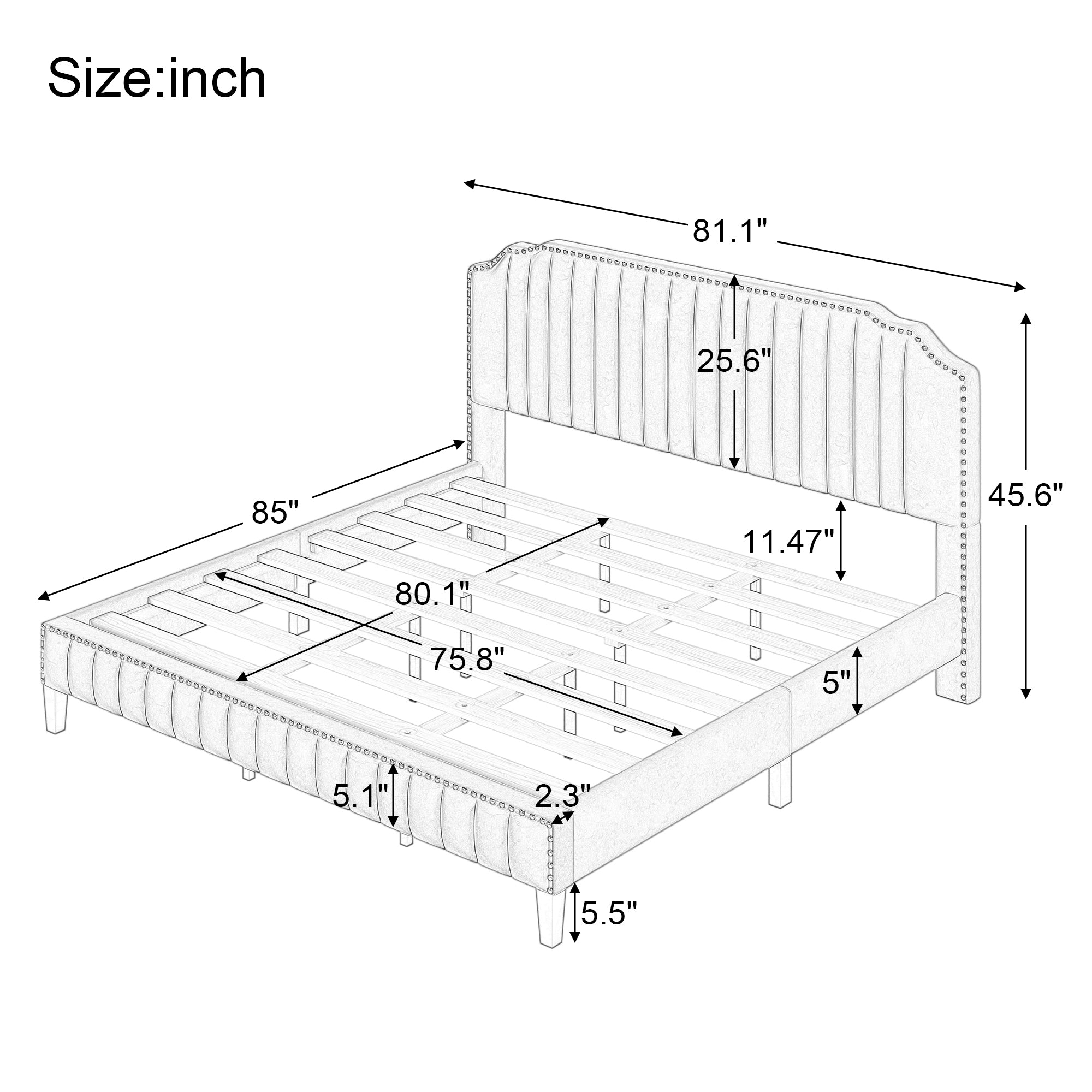 Modern King Bed Velvet Curved Upholstered Platform Bed - Green