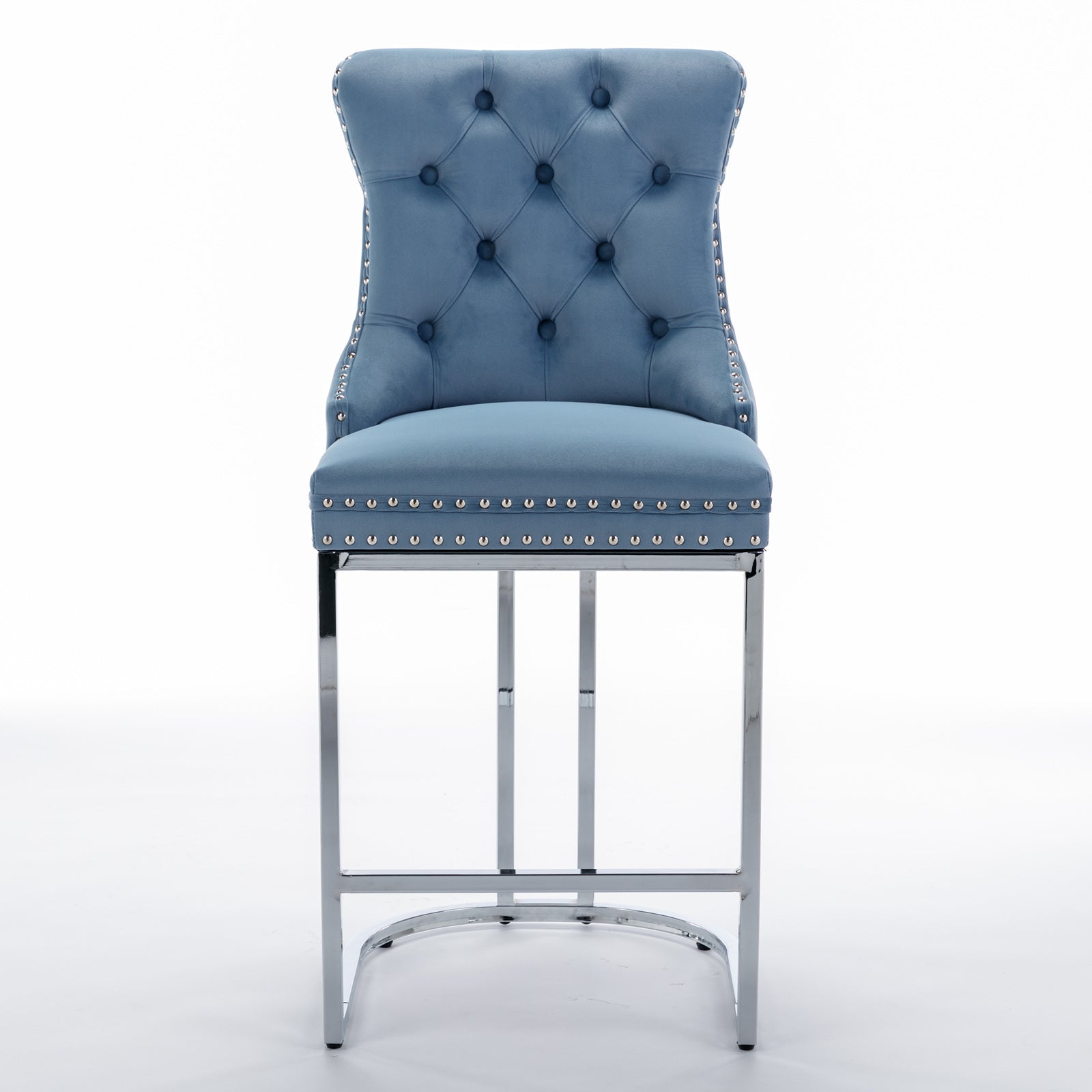 Modern Velvet Barstools  26" Counter Height Bar Stools (Set of 2) - Light Blue