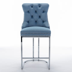 Modern Velvet Barstools  26" Counter Height Bar Stools (Set of 2) - Light Blue