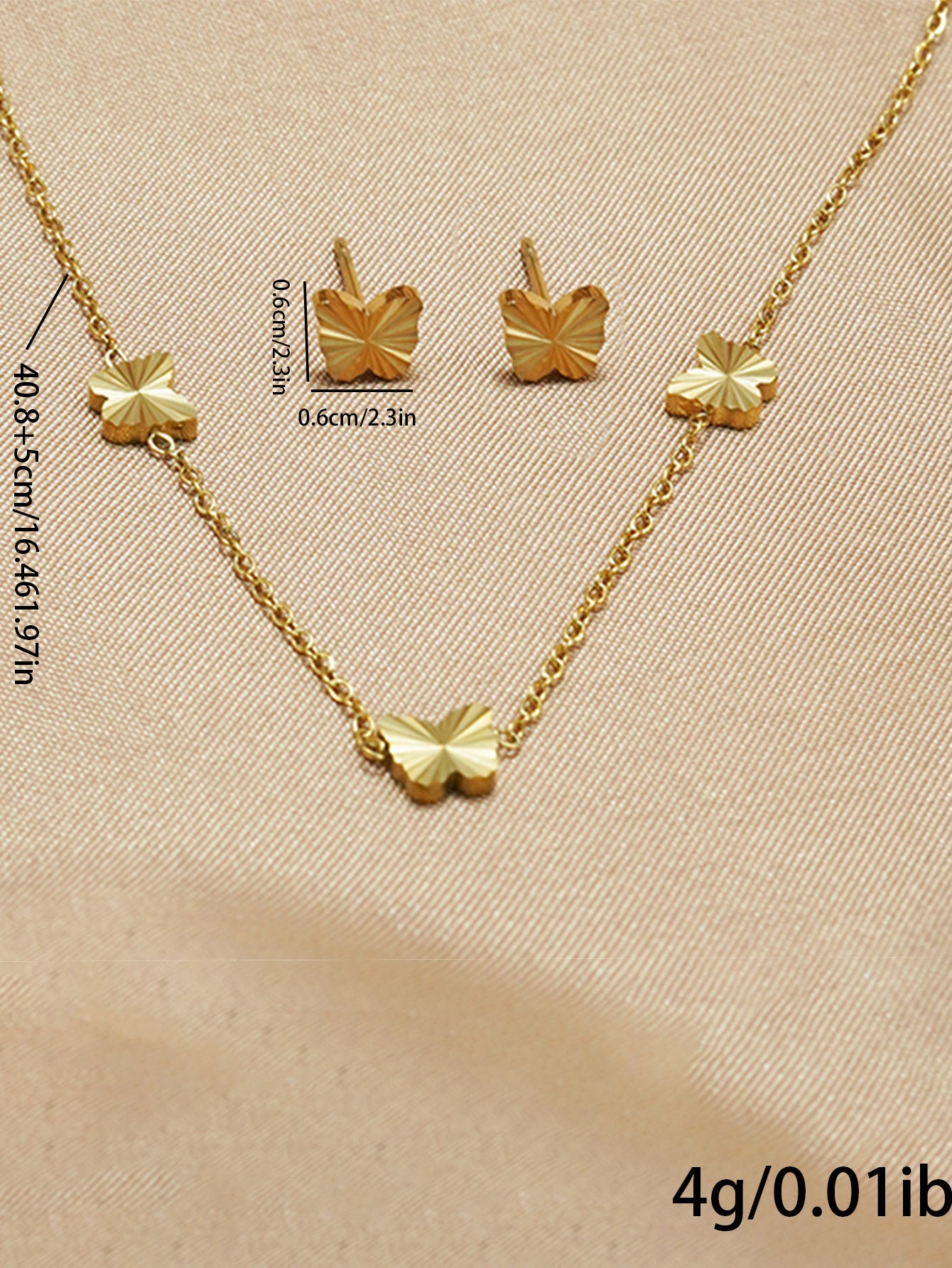 Stainless Steel 18K Gold-Plated Jewelry Set 3D Glass Star Pendant Hypoallergenic Tarnish Free Earrings