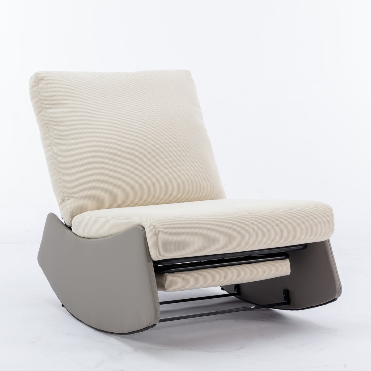 Modern Rocking Chair Recliner with Footrest, Upholstered Lounge Chair for Relaxing, Gray PU