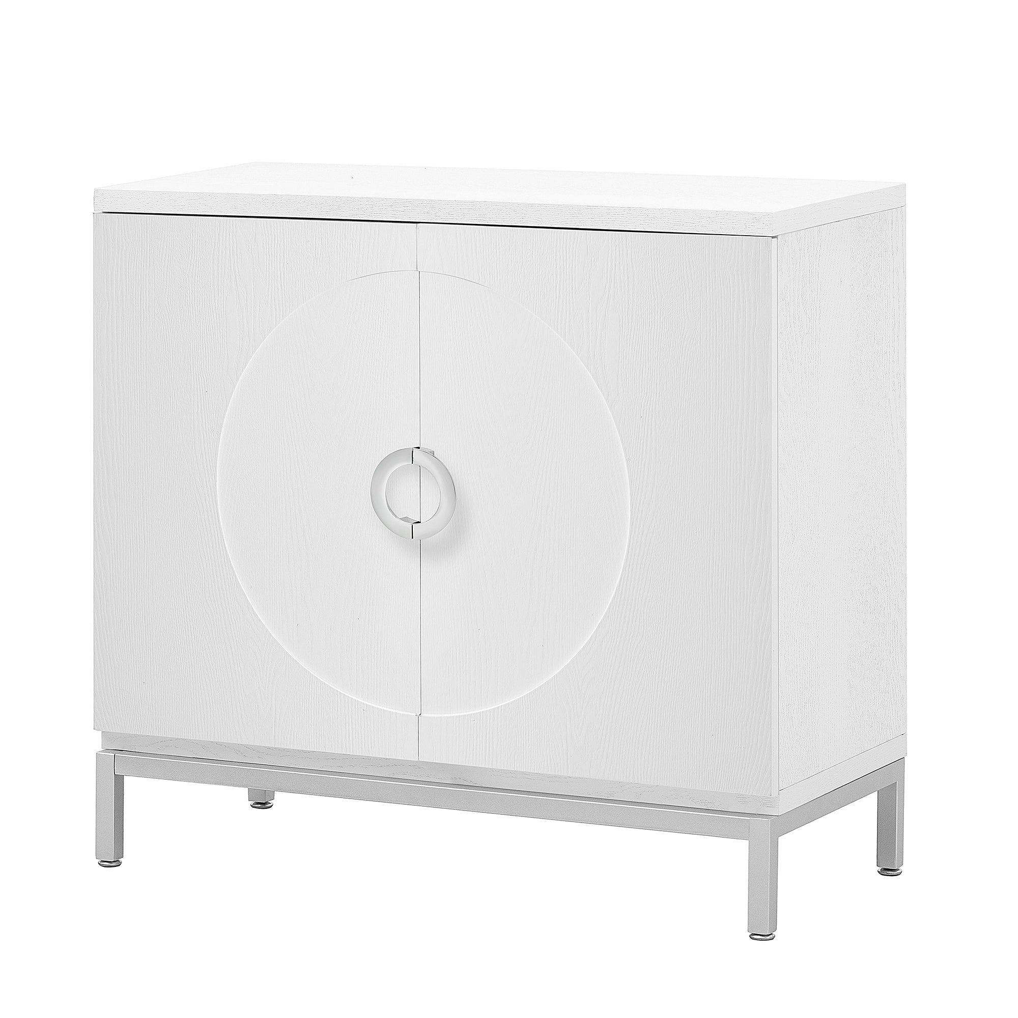 Accent Cabinet with Solid Wood Veneer and Metal Leg Frame for Living Room, Entryway, Dining Room - White