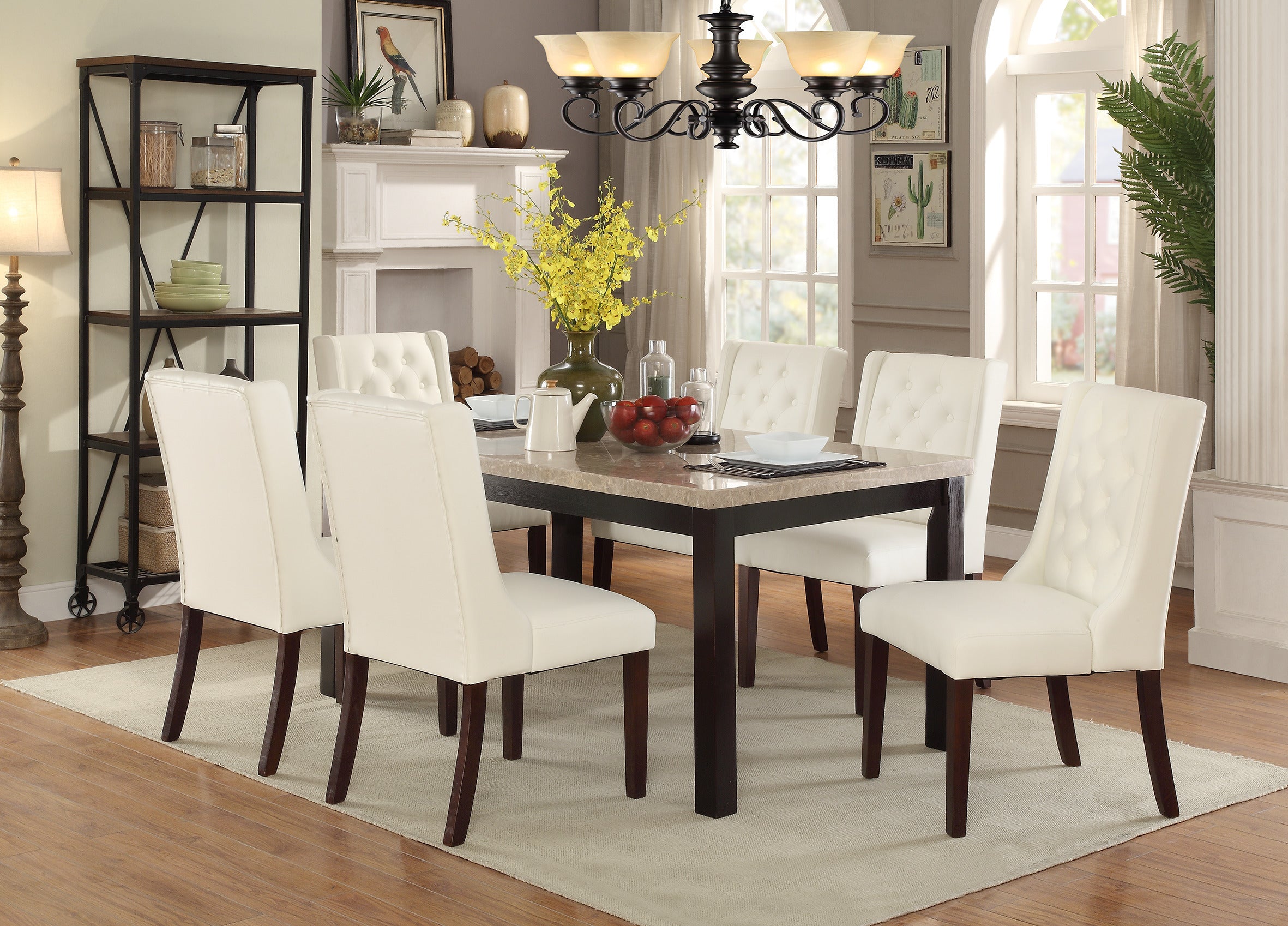 Modern Faux Leather White Tufted Dining Seat Chair (Set of 2) - White