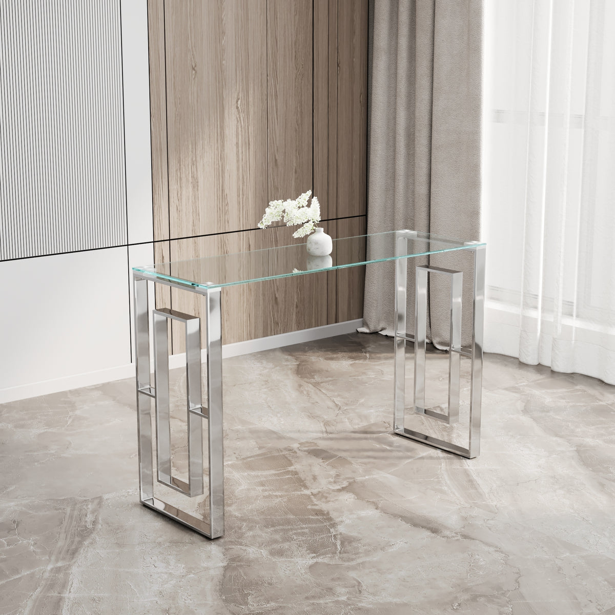 Console Table Stainless Steel Glass,Meal side table silvery Clear  bs-02 s