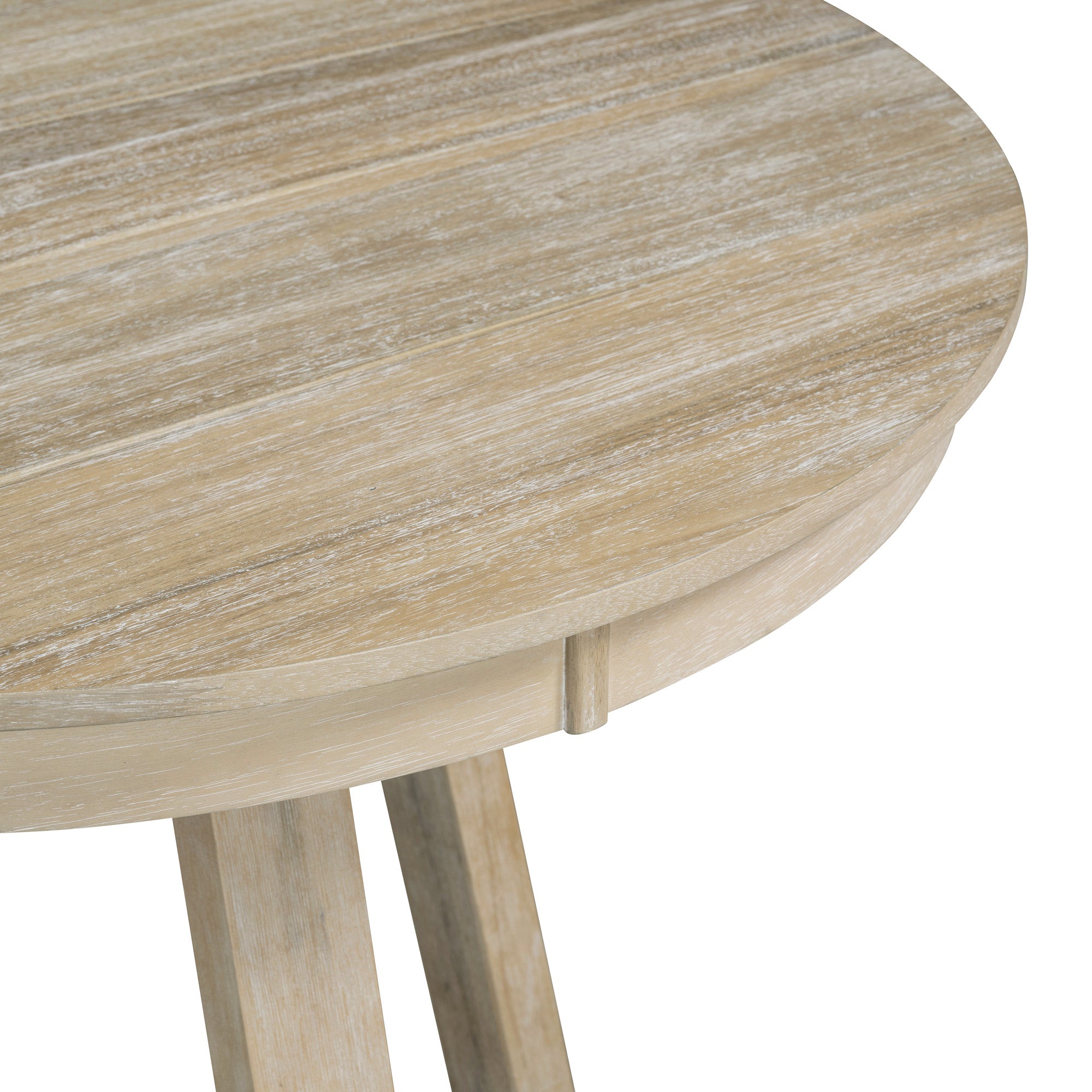5-Piece Retro Functional Dining Set, Round Table with a 16"W Leaf and 4 Upholstered Chairs - Natural