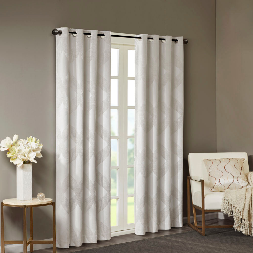 50x108" Ogee Knitted Jacquard Total Blackout Curtain Panel - Ivory (1 panel only)