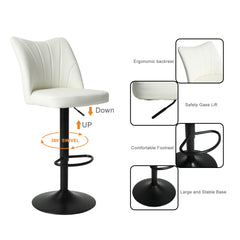 Set of 2 Adjustable Counter Stool, Modern Armless Faux Leather Barstool Chairs with Backs