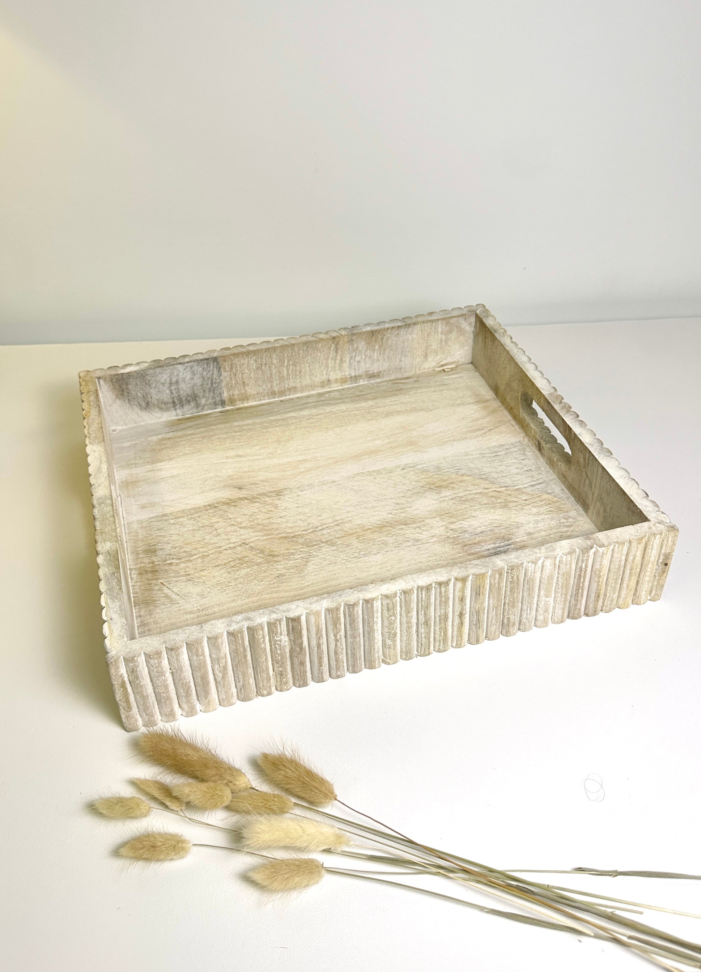 Rustic Boho Farmhouse Wooden Style Tray earthy cottage vibe - beige