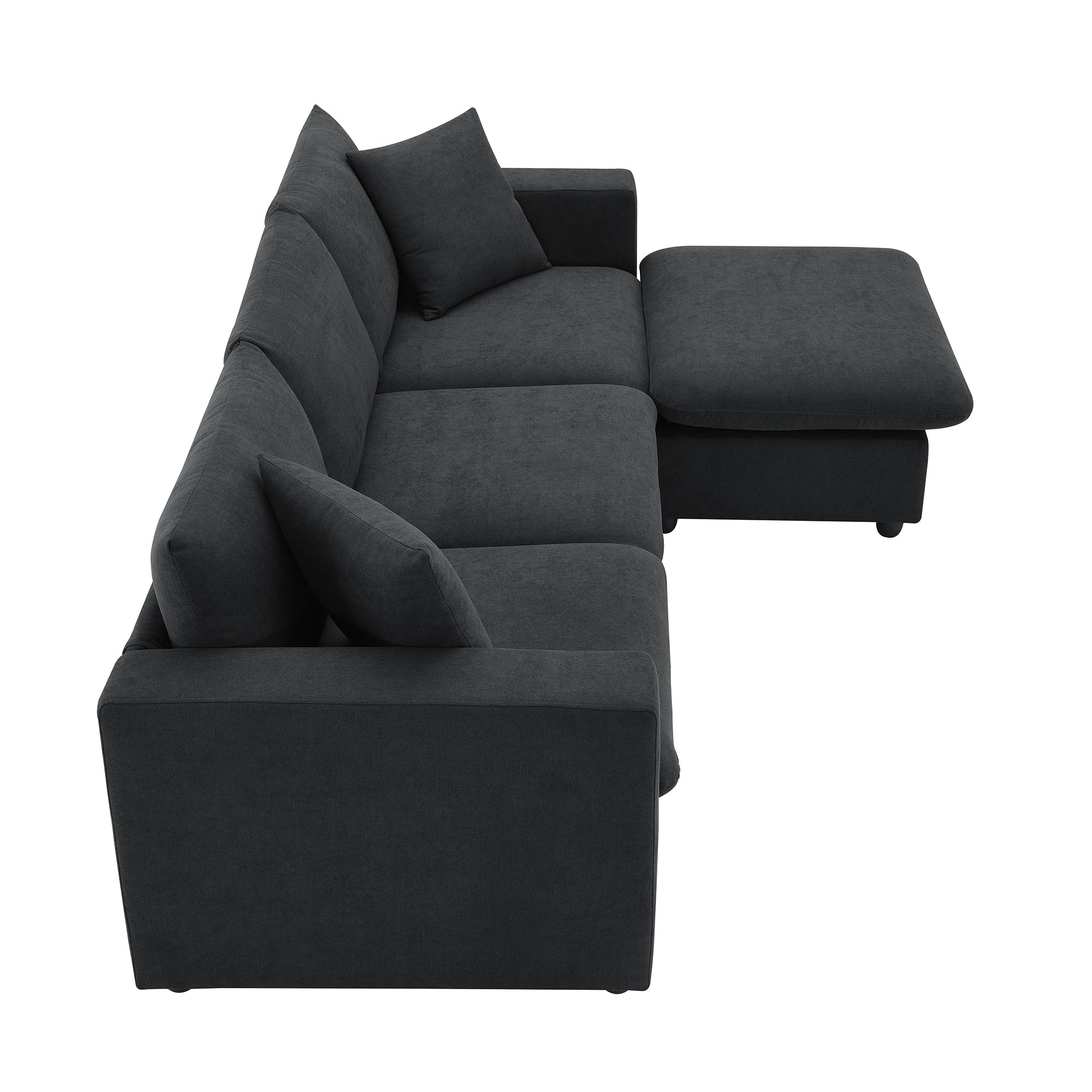 100.4x64.6" Modern Sectional Sofa, L-Shaped Couch Set With 2 Free Pillows, 4-Seat Polyester Fabric Couch Set With Convertible Ottoman - Black