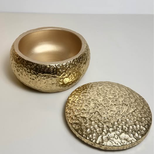 Gold Round Decorative Box with Lid, Textured Finish, Elegant Storage Container