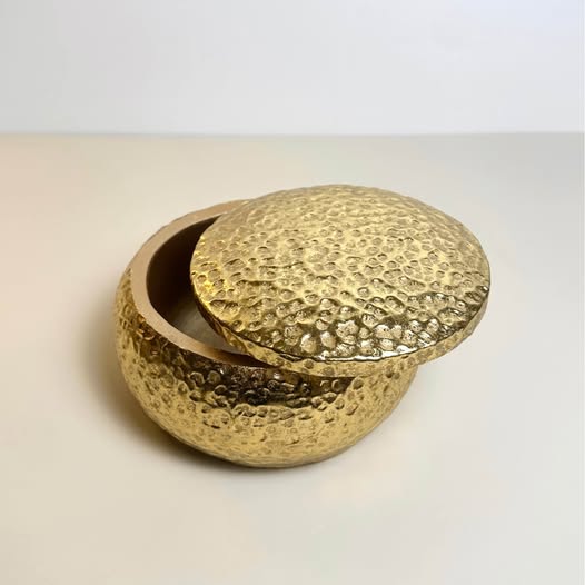 Gold Round Decorative Box with Lid, Textured Finish, Elegant Storage Container