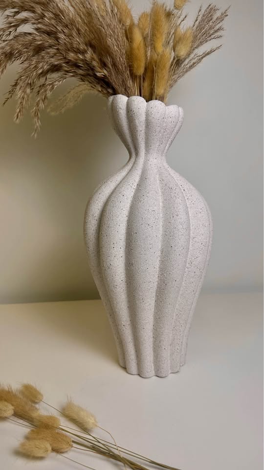 Stone Flower Vase with Stripes - Sand 14"