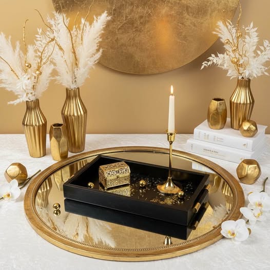 Elegant Black and Gold Tray 15" long