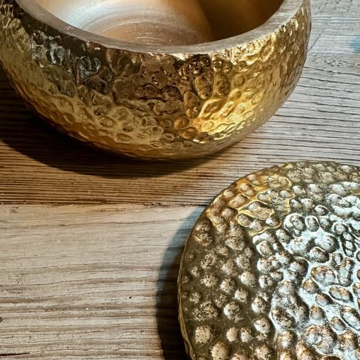 Gold Round Decorative Box with Lid, Textured Finish, Elegant Storage Container