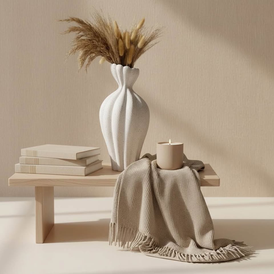 Stone Flower Vase with Stripes - Sand 14"