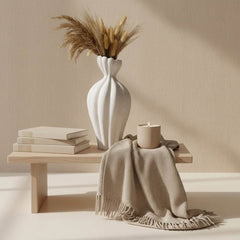 Stone Flower Vase with Stripes - Sand 14"