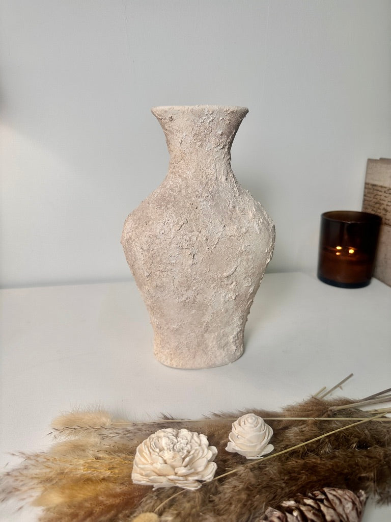 Minimalist Textured Hand-painted Ceramic Decorative Vase 11"  - Cream wash