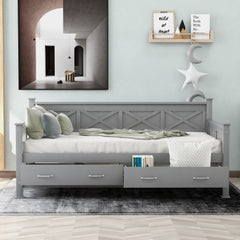 Twin Size Daybed with 2 Large Drawers, X-shaped Frame, Modern and Rustic Casual Style - Grey