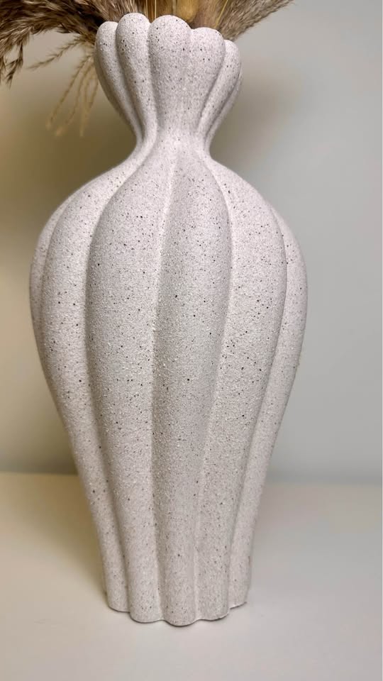 Stone Flower Vase with Stripes - Sand 14"