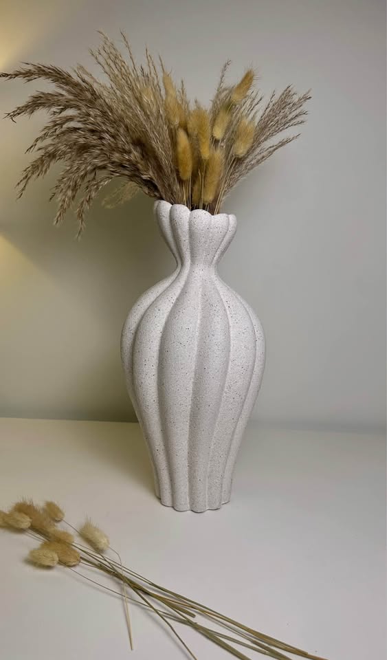Stone Flower Vase with Stripes - Sand 14"