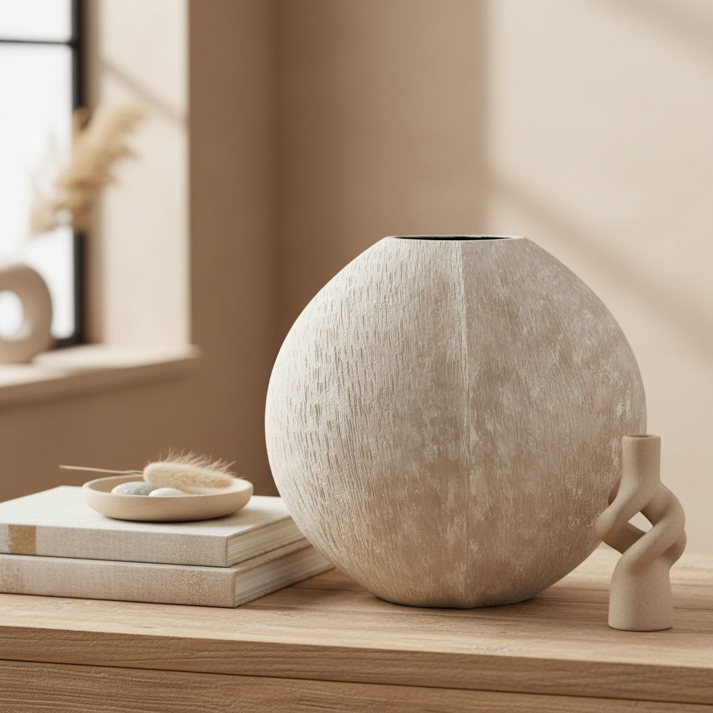 Modern Round metallic Beige Washed vase 14” tall