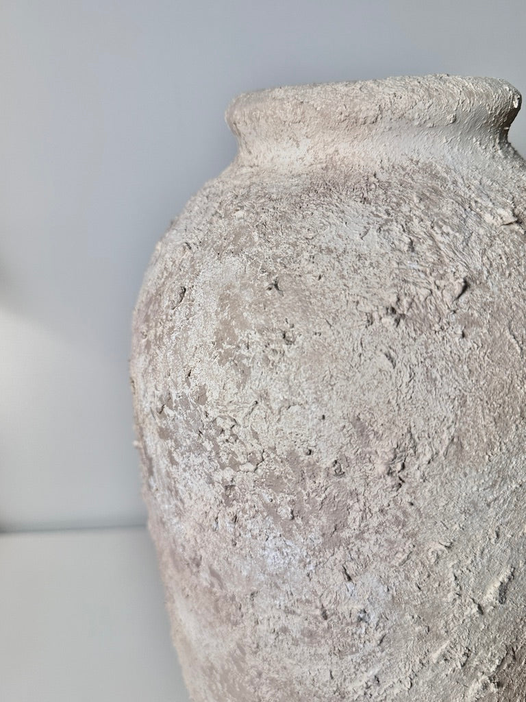 Minimalist Textured Hand-painted Ceramic Vase 18" tall - Cream Sand wash