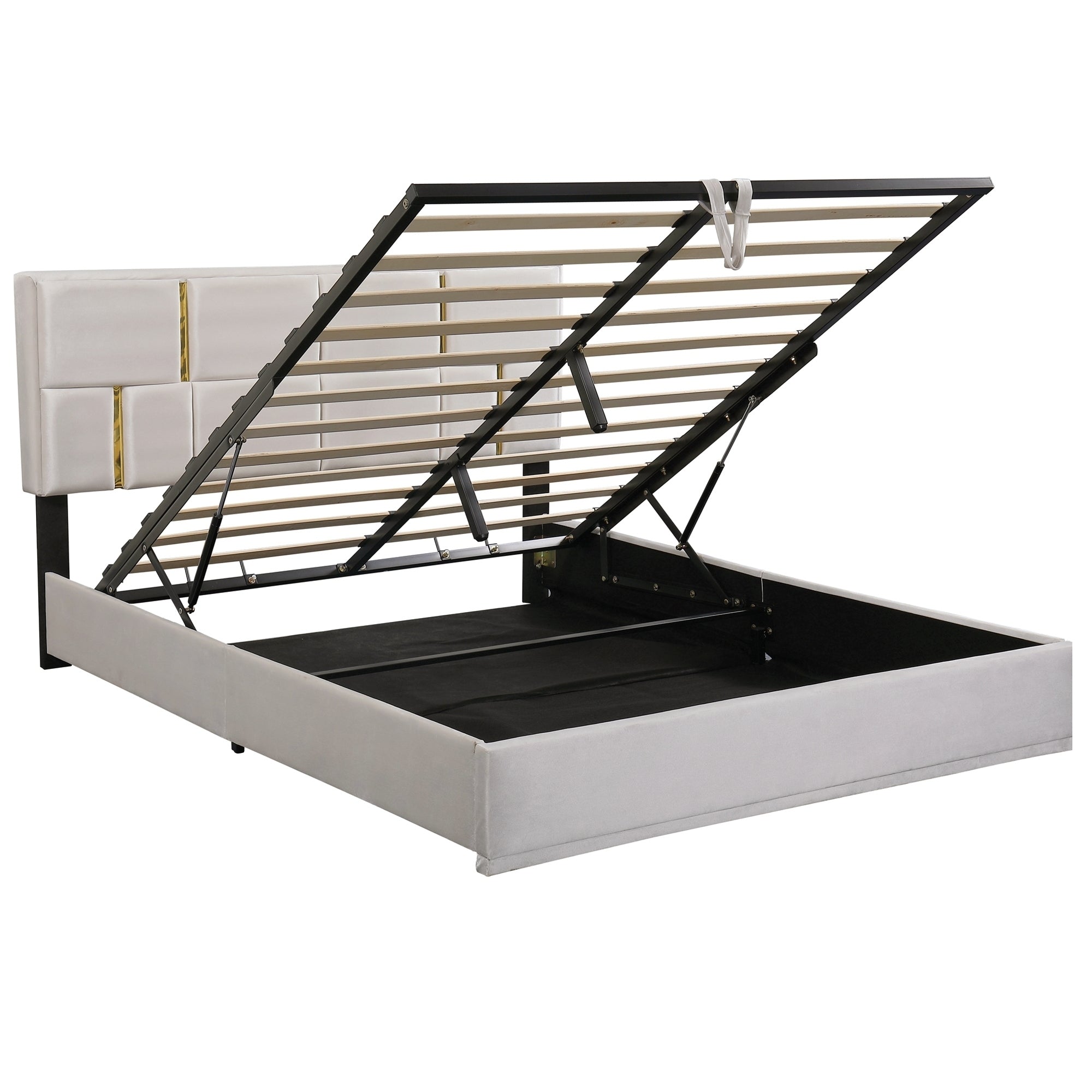 2-Pieces Bedroom Sets: Queen Size Upholstered Platform Bed + Storage Ottoman - Beige