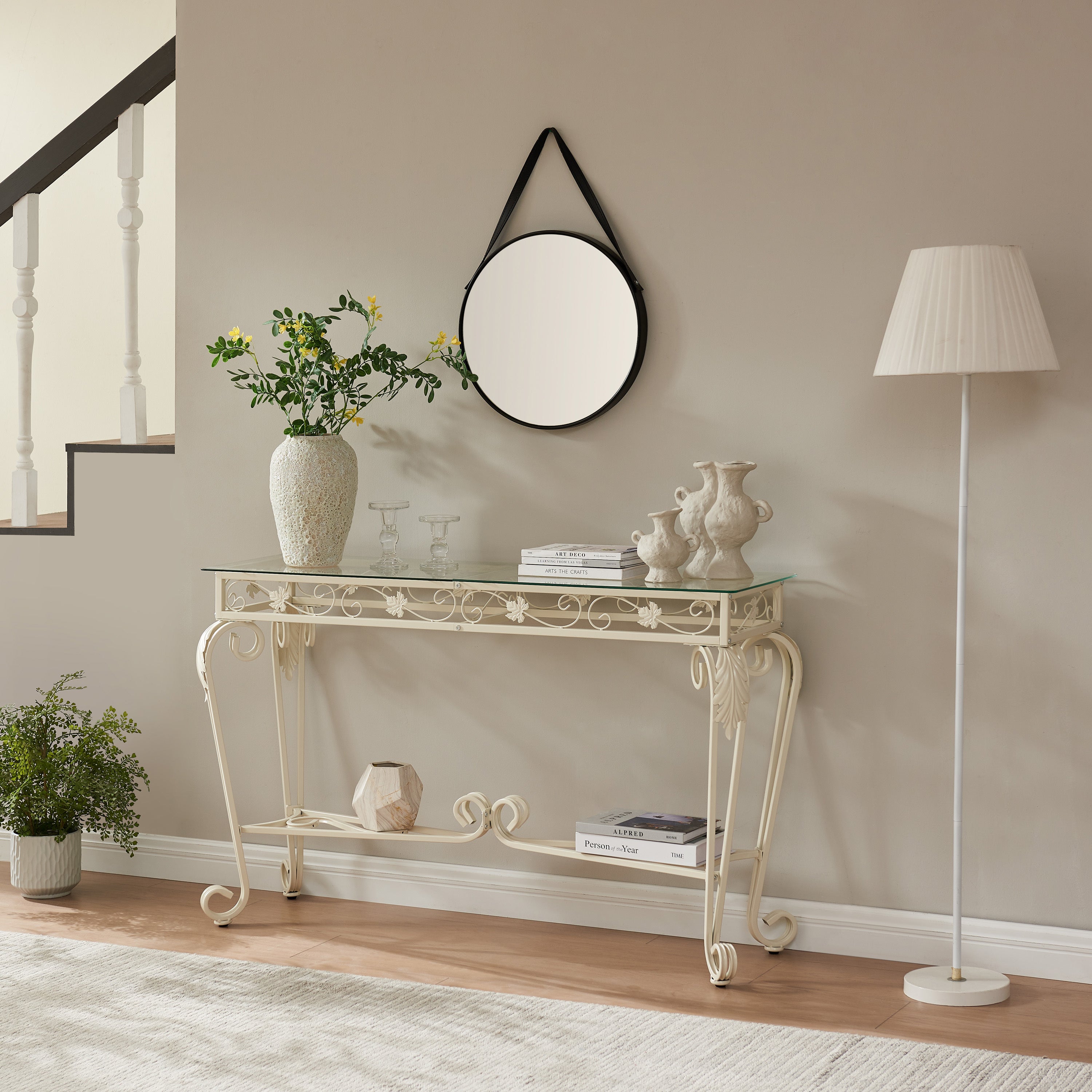 Modern Style Fancy Glass and Metal Table for Entrance, Console Tables for Entryway - White