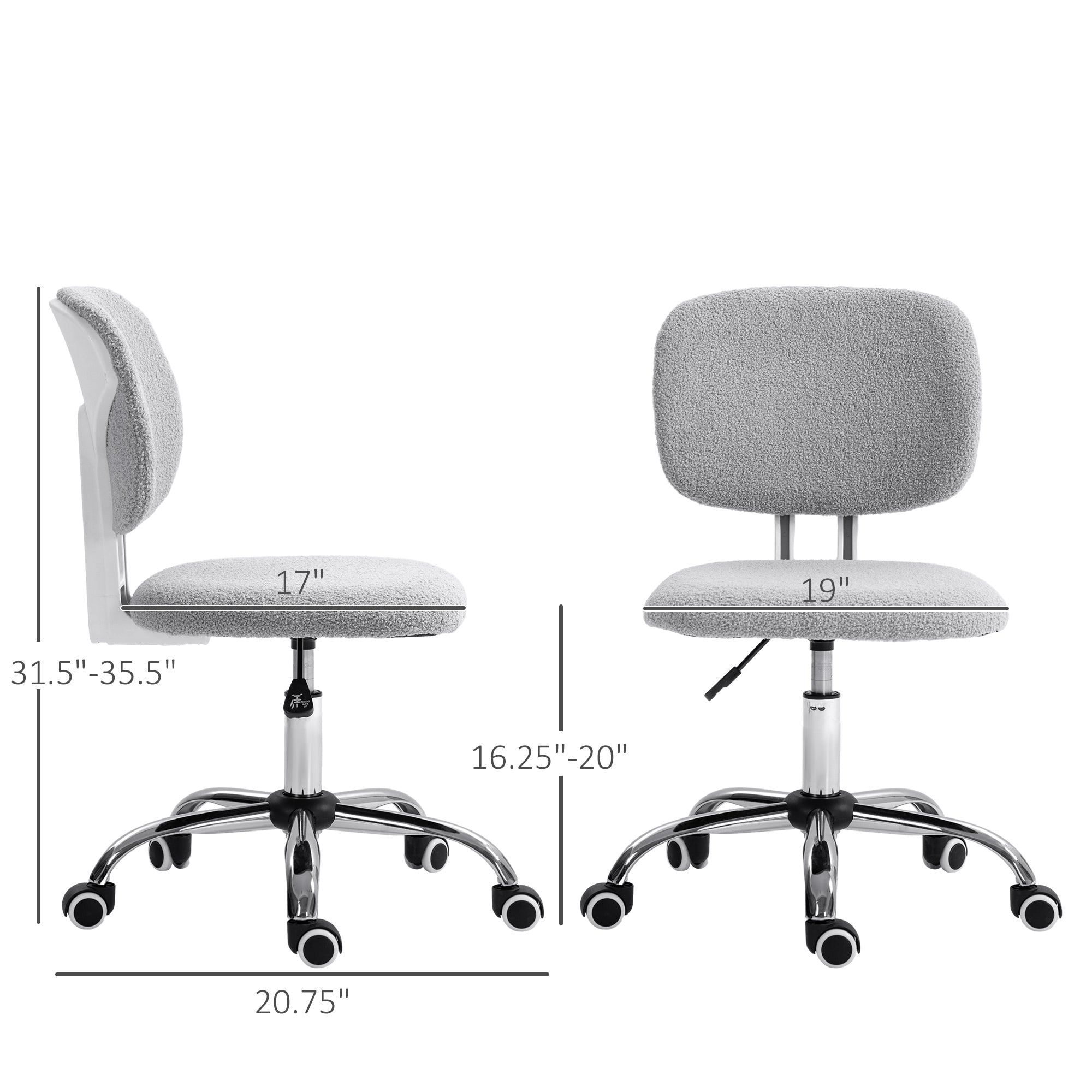 Teddy Fleece Fabric Computer Desk Chair with Adjustable Height- Light Gray