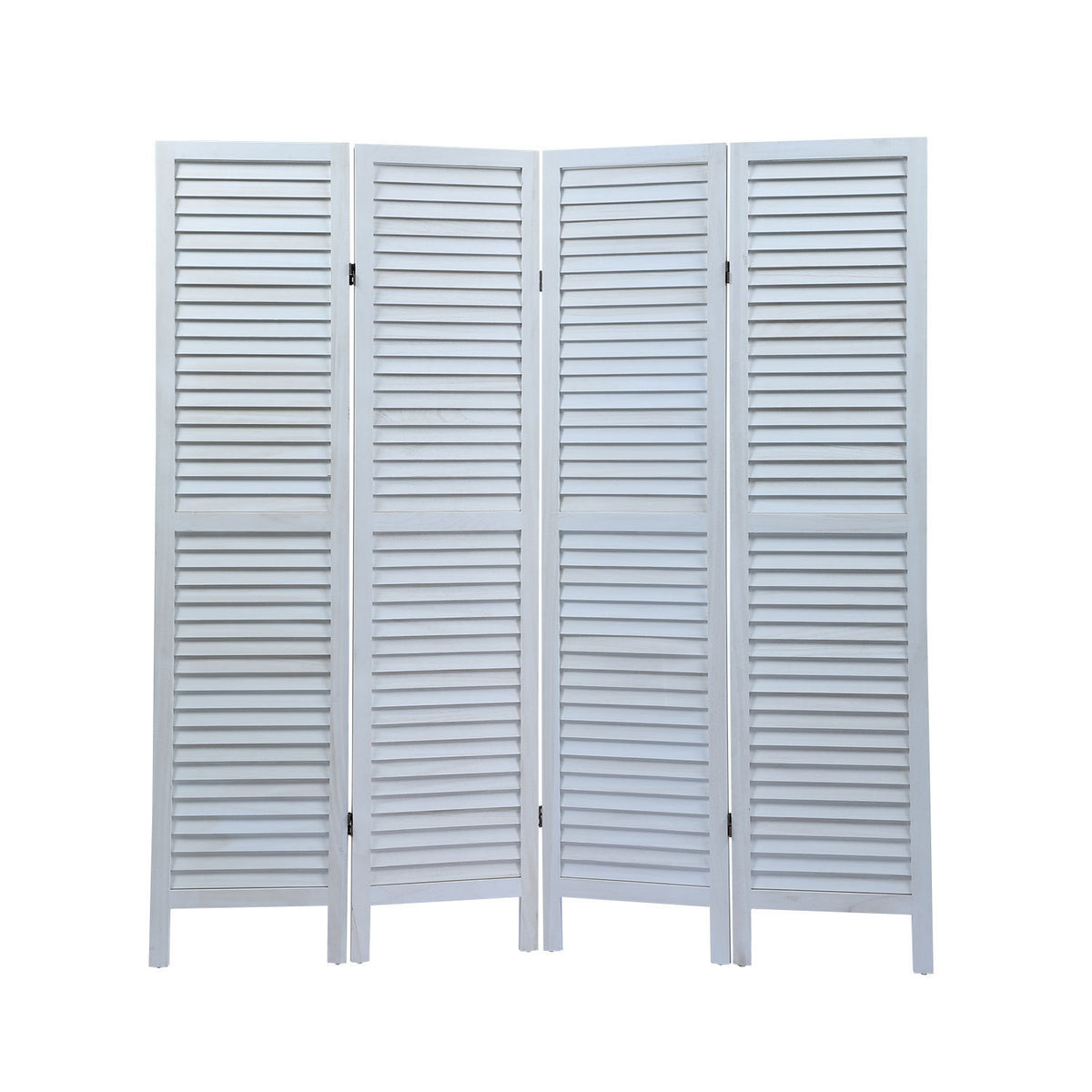 Wood 4 Panel Screen Folding Louvered Room Divider - Old white