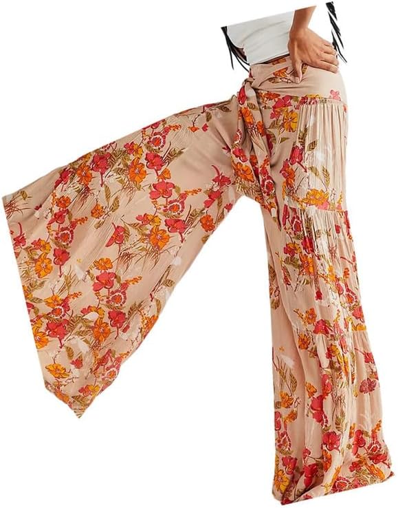 Floral Print Wide Leg Palazzo Pants, Summer Beach Lounge Trousers