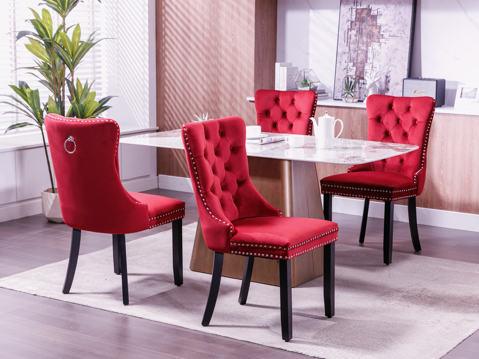 Classic Velvet Dining Chairs (Set of 2) - Wine Red