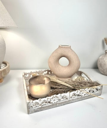 Terracotta Ceramic Textured Donut Vase 9.5" tall