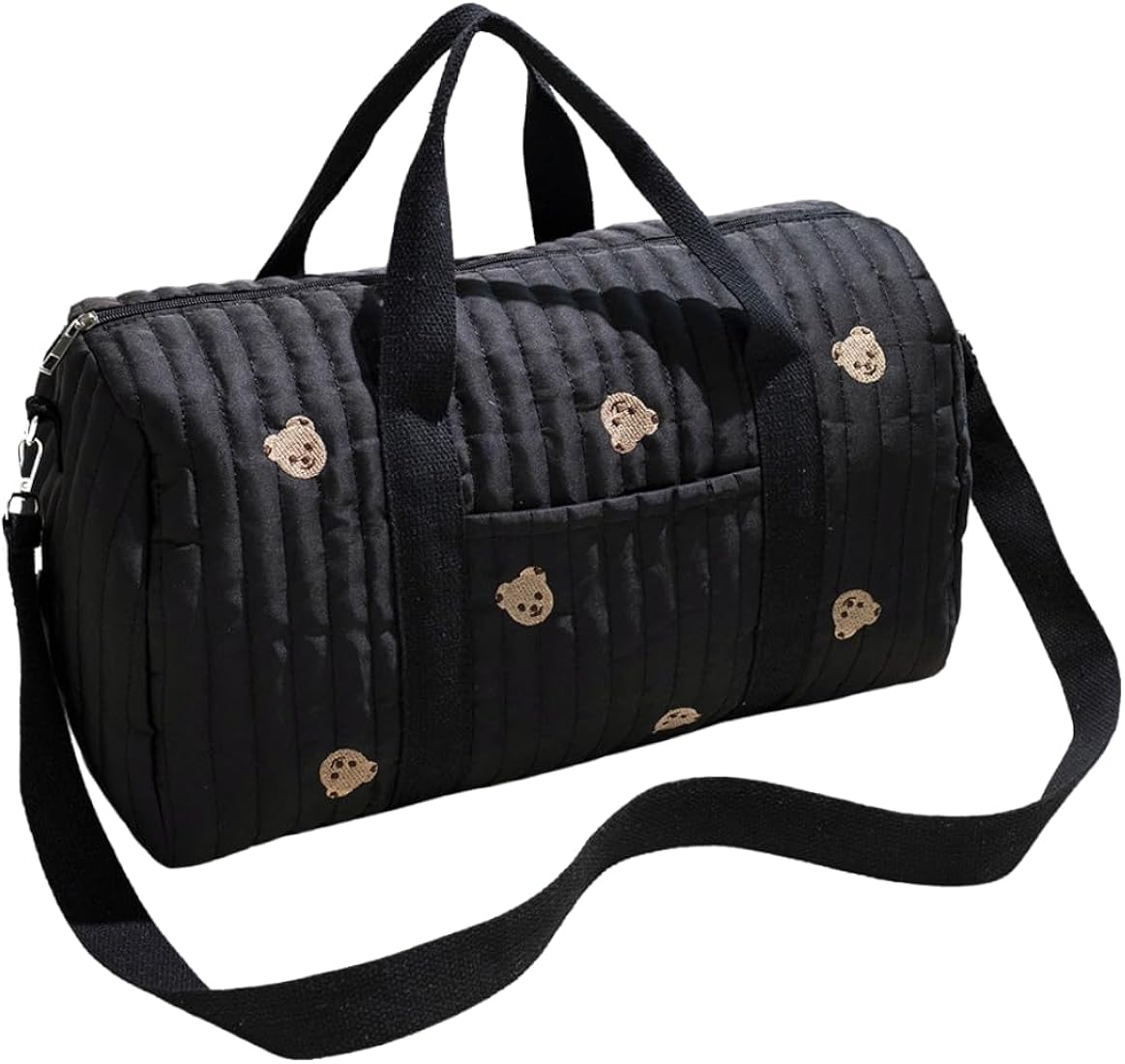 Cozy Quilted Baby Diaper Bag with Bear Pattern, Large Capacity Travel Tote 18“Lx6”Wx12“H