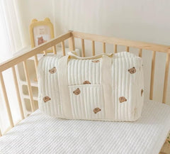 Cozy Quilted Baby Diaper Bag with Bear Pattern, Large Capacity Travel Tote 18“Lx6”Wx12“H